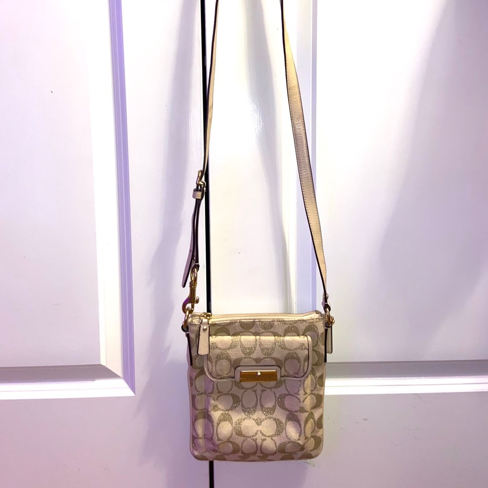 Gold Coach Crossbody Purse, Real Leather Strap